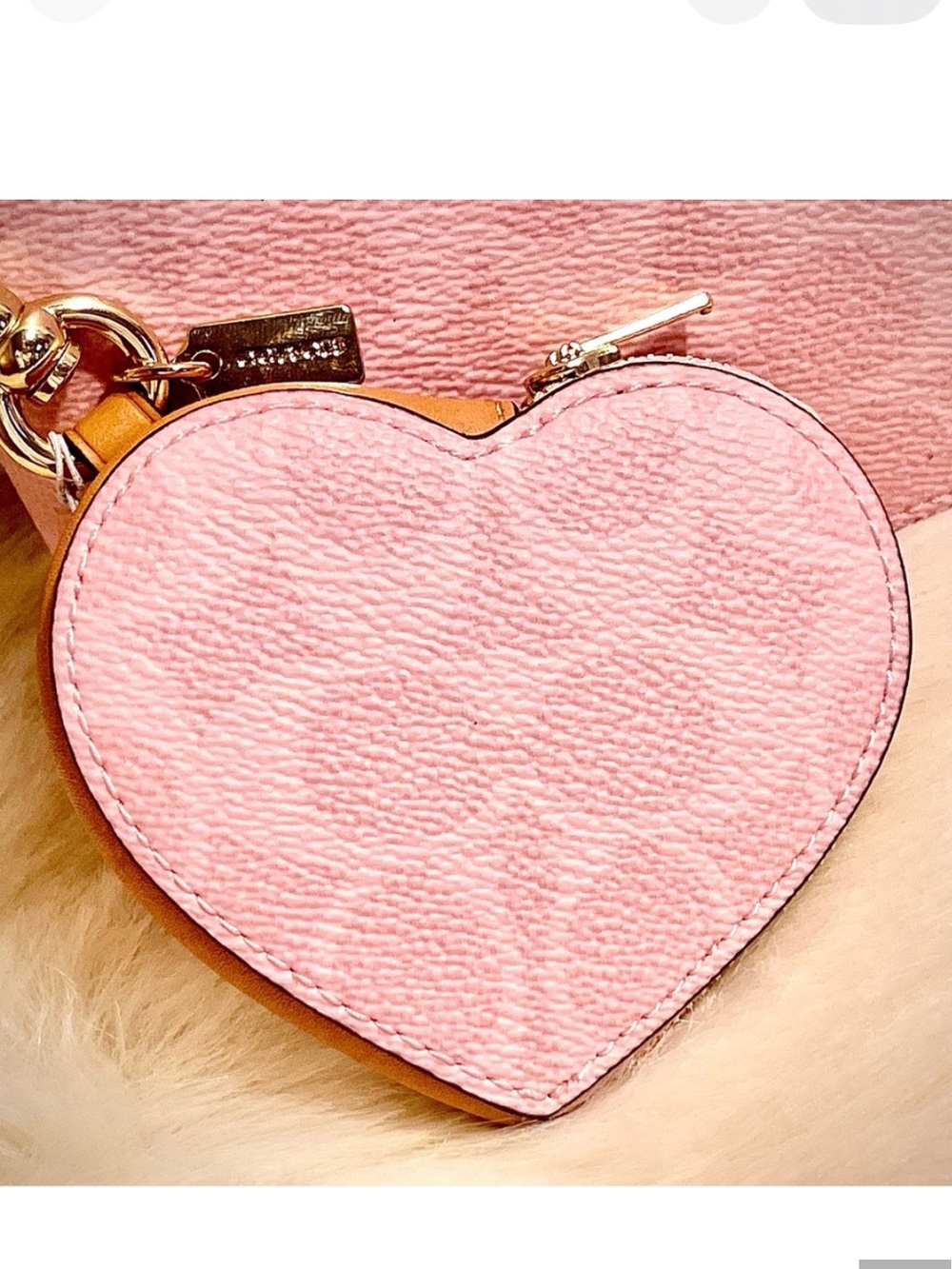 Coach Powder Pink Heart Coin Pouch with Gold Hardware